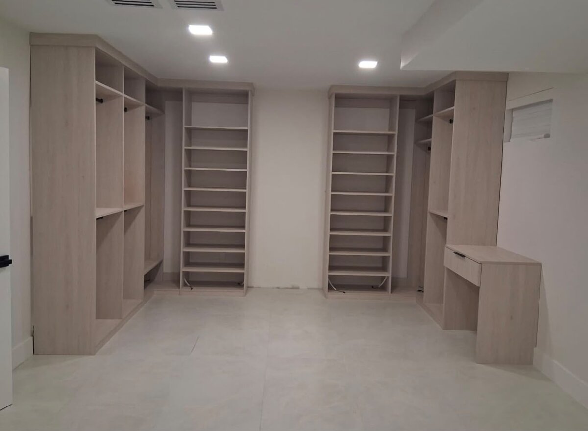 Wood-finish wardrobe tower with drawers